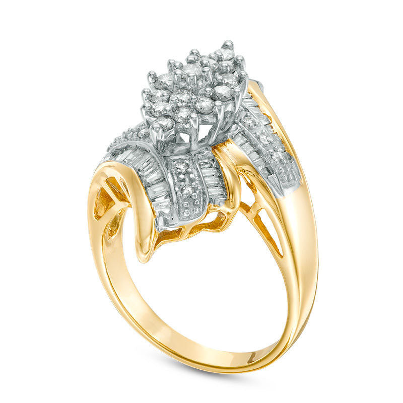 1.0 CT. T.W. Composite Natural Diamond Marquise Bypass Ring in Sterling Silver with Solid 14K Gold Plate
