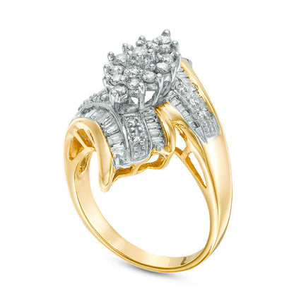 1.0 CT. T.W. Composite Natural Diamond Marquise Bypass Ring in Sterling Silver with Solid 14K Gold Plate