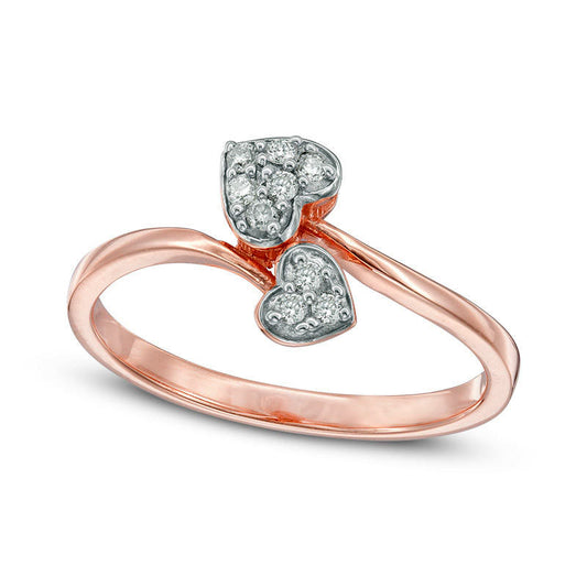 0.10 CT. T.W. Composite Natural Diamond Hearts Bypass Ring in Sterling Silver with Solid 14K Rose Gold Plate