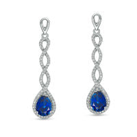Pear-Shaped Lab-Created Blue Sapphire and 0.33 CT. T.W. Diamond Cascading Drop Earrings in Sterling Silver