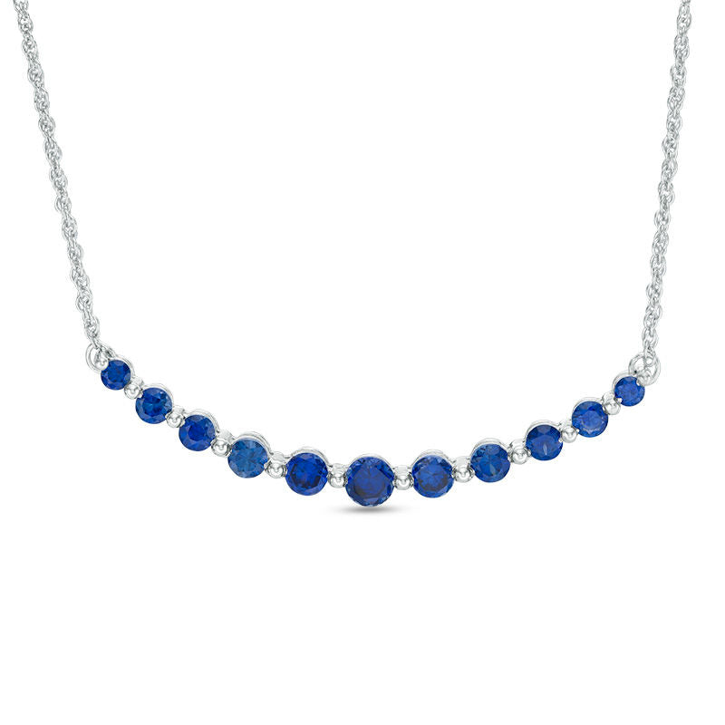 Graduated Lab-Created Blue Sapphire Curved Bar Necklace in Sterling Silver