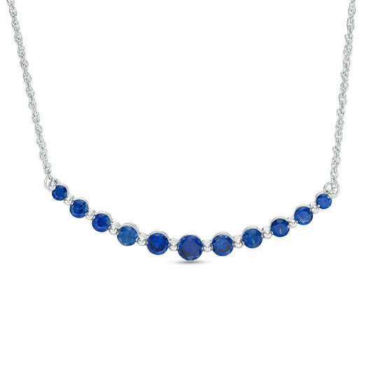 Graduated Lab-Created Blue Sapphire Curved Bar Necklace in Sterling Silver