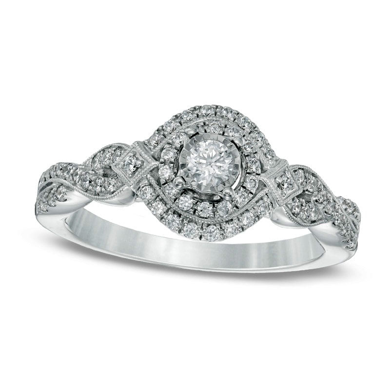 0.38 CT. T.W. Natural Diamond Art Deco-Inspired Frame Engagement Ring in Solid 10K White Gold