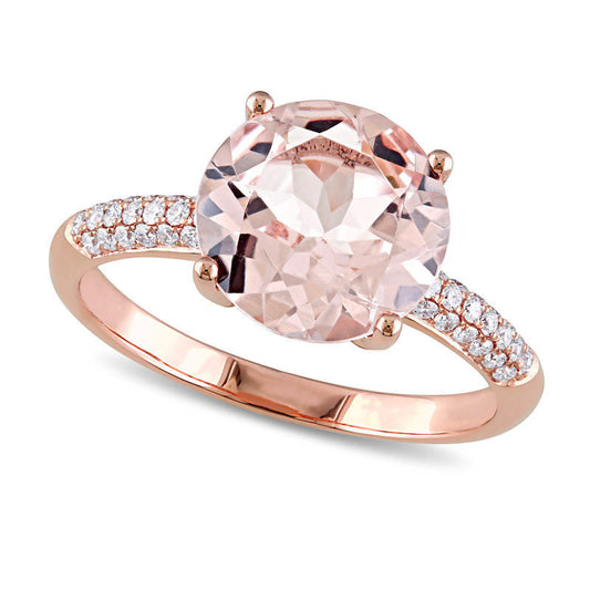 10.0mm Morganite and 0.20 CT. T.W. Natural Diamond Engagement Ring in Solid 14K Rose Gold