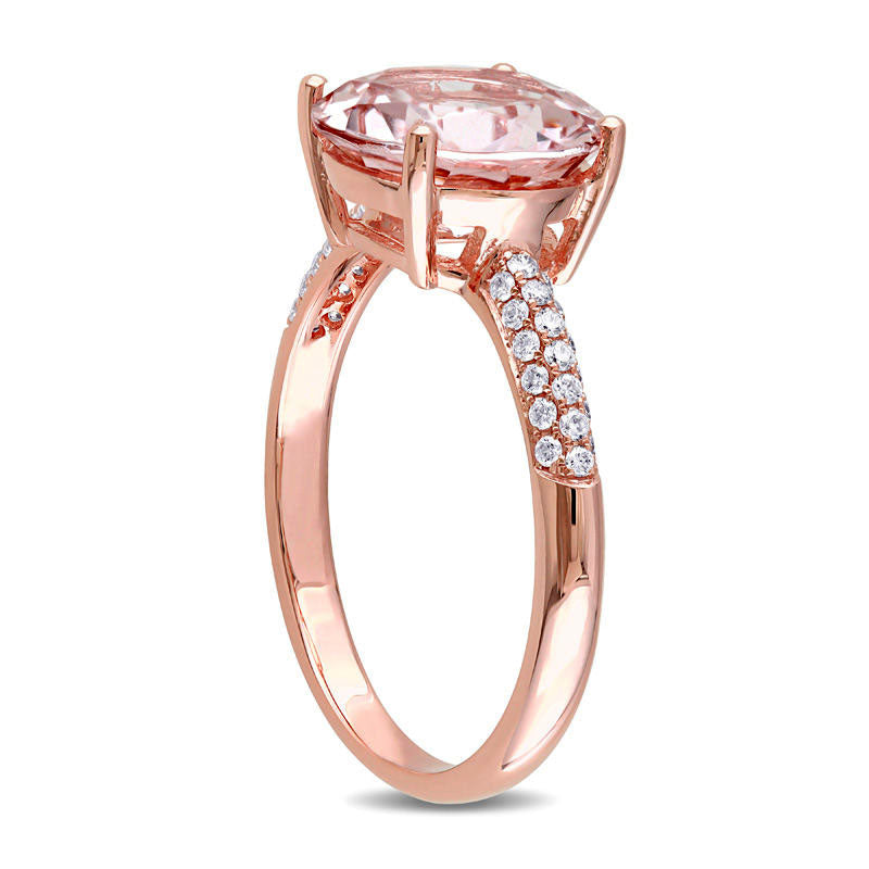 10.0mm Morganite and 0.20 CT. T.W. Natural Diamond Engagement Ring in Solid 14K Rose Gold