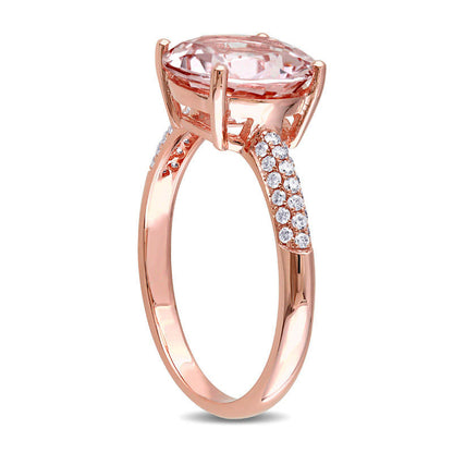 10.0mm Morganite and 0.20 CT. T.W. Natural Diamond Engagement Ring in Solid 14K Rose Gold