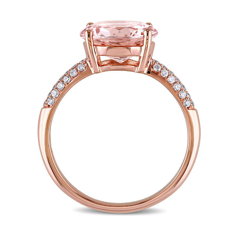 10.0mm Morganite and 0.20 CT. T.W. Natural Diamond Engagement Ring in Solid 14K Rose Gold
