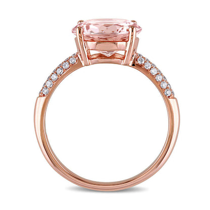 10.0mm Morganite and 0.20 CT. T.W. Natural Diamond Engagement Ring in Solid 14K Rose Gold