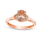 Oval Morganite and Natural Diamond Accent Collared Ring in Solid 10K Rose Gold