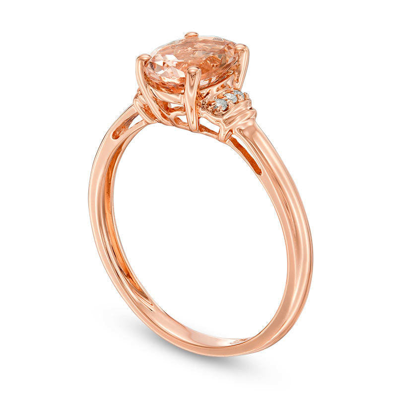 Oval Morganite and Natural Diamond Accent Collared Ring in Solid 10K Rose Gold