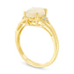 Oval Opal and Natural Diamond Accent Tri-Sides Ring in Solid 14K Gold