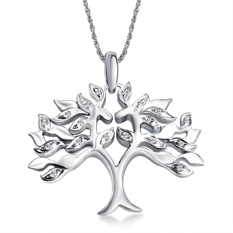 Natural Diamond Accent Tree Pendant in Sterling Silver
