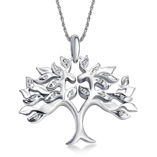 Natural Diamond Accent Tree Pendant in Sterling Silver