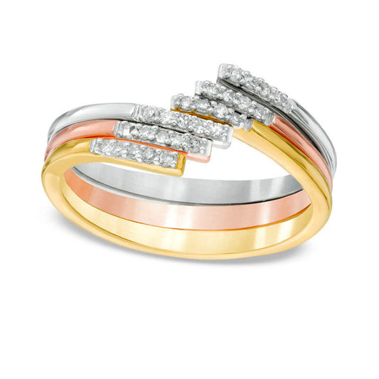 0.10 CT. T.W. Natural Diamond Three Piece Stackable Band Set in Sterling Silver and Solid 14K Two-Tone Gold Plate