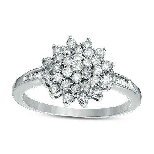 0.50 CT. T.W. Composite Natural Diamond Flower Ring in Solid 10K White Gold