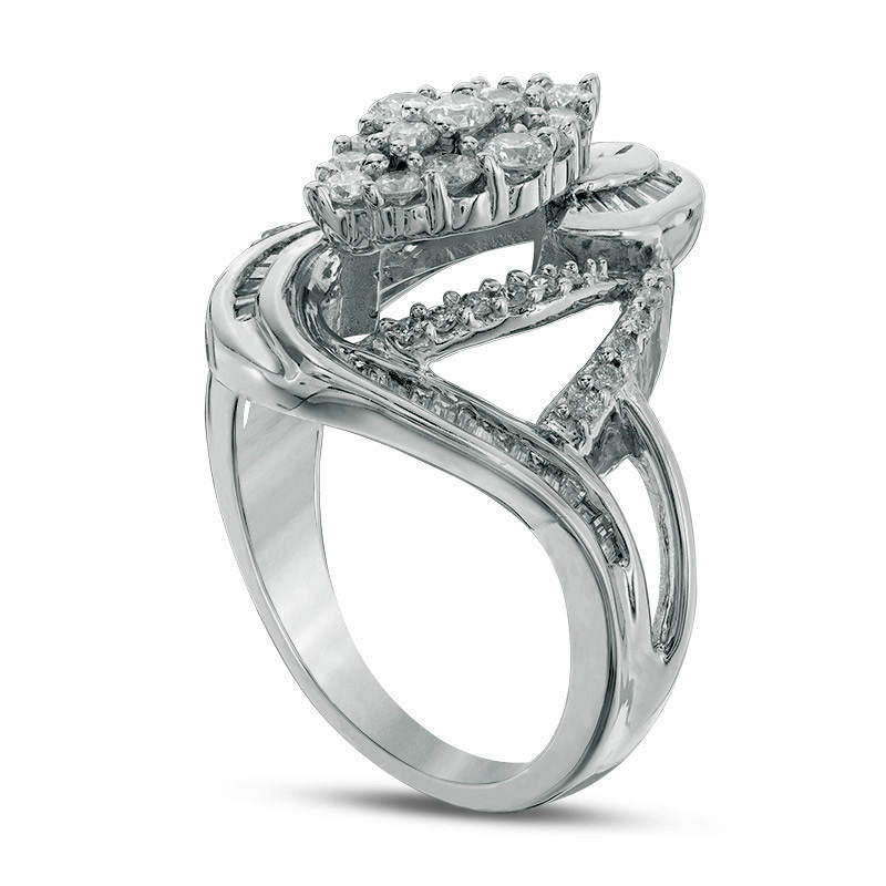 1.0 CT. T.W. Composite Natural Diamond Marquise Bypass Ring in Solid 10K White Gold