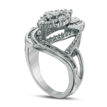1.0 CT. T.W. Composite Natural Diamond Marquise Bypass Ring in Solid 10K White Gold