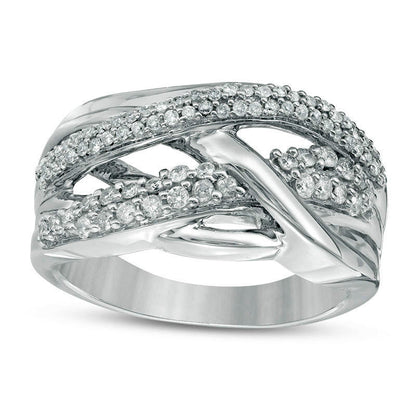 0.50 CT. T.W. Natural Diamond Multi-Row Crossover Ring in Solid 10K White Gold