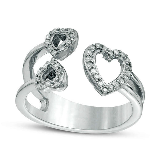 0.10 CT. T.W. Natural Diamond Three Heart Open Split Shank Ring in Sterling Silver