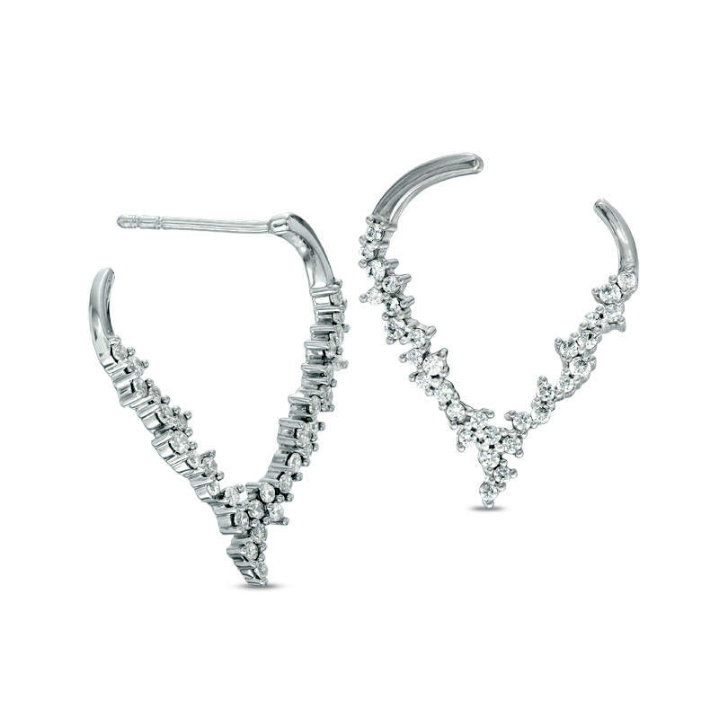 0.5 CT. T.W. Diamond Chevron Open Hoop Earrings in 10K White Gold