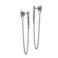0.1 CT. T.W. Diamond Bar and Chain Drop Front/Back Earrings in Sterling Silver