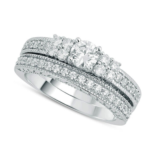 1.0 CT. T.W. Natural Diamond Antique Vintage-Style Bridal Engagement Ring Set in Solid 14K White Gold