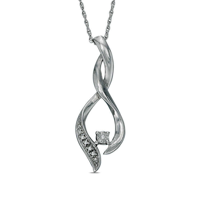 Natural Diamond Accent Twist Flame Pendant in Sterling Silver