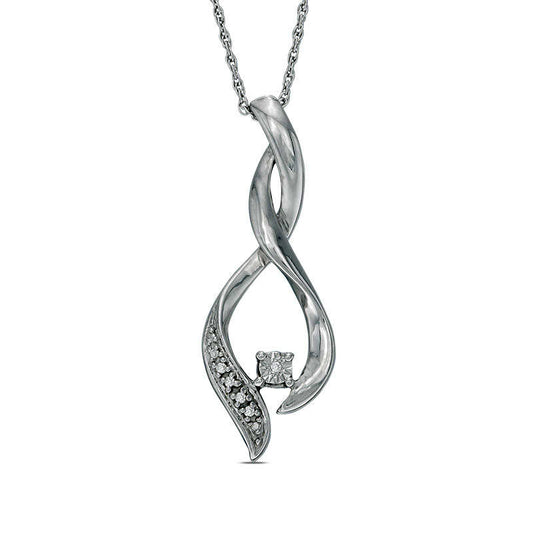 Natural Diamond Accent Twist Flame Pendant in Sterling Silver
