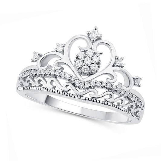 0.20 CT. T.W. Composite Natural Diamond Heart Crown Ring in Solid 10K White Gold