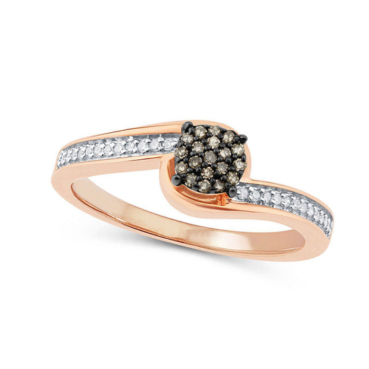 0.17 CT. T.W. Champagne and White Composite Natural Diamond Swirl Ring in Solid 10K Rose Gold