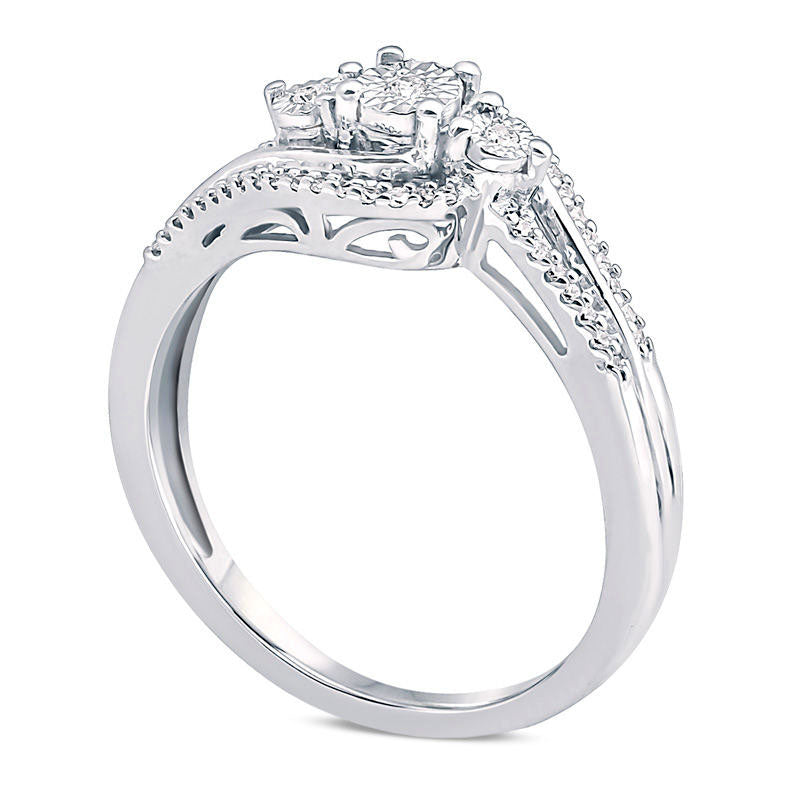 0.17 CT. T.W. Natural Diamond Three Stone Swirl Bypass Ring in Solid 10K White Gold