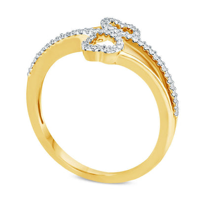 0.13 CT. T.W. Natural Diamond Double Heart Bypass Ring in Solid 10K Yellow Gold