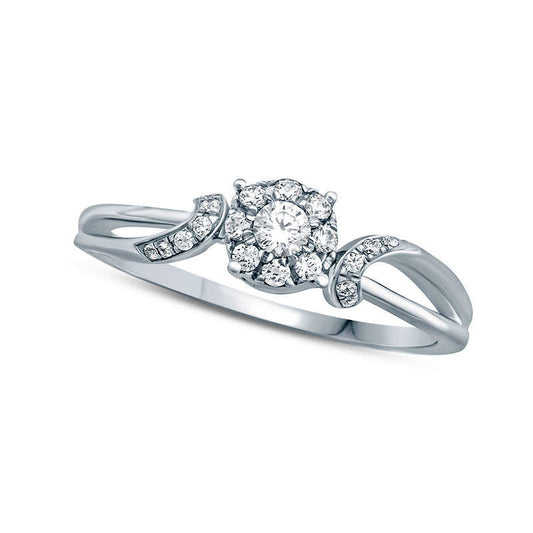 0.25 CT. T.W. Natural Diamond Flower Cluster Bypass Promise Ring in Solid 10K White Gold