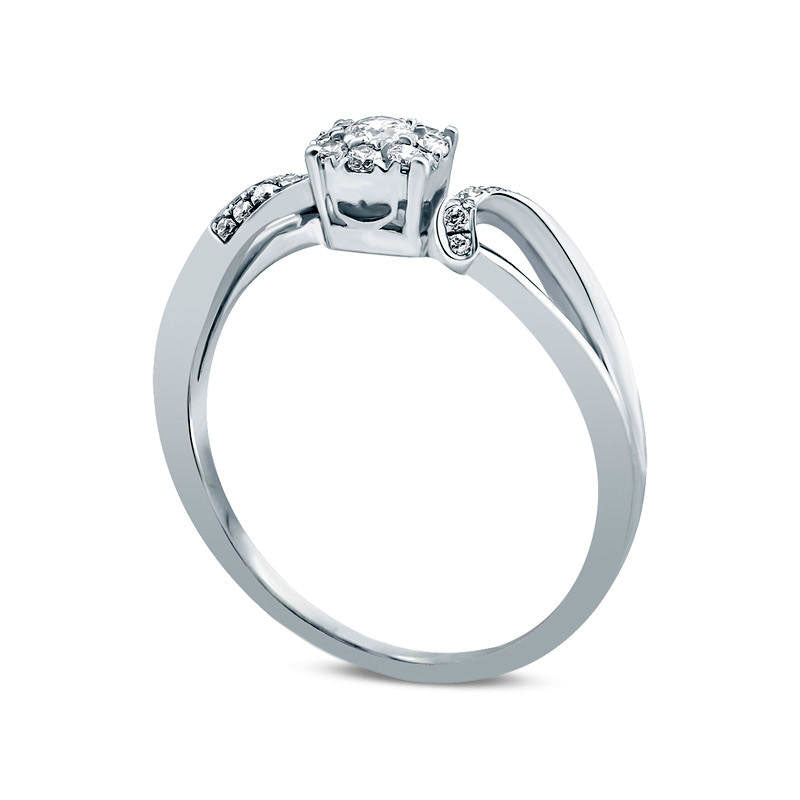 0.25 CT. T.W. Natural Diamond Flower Cluster Bypass Promise Ring in Solid 10K White Gold