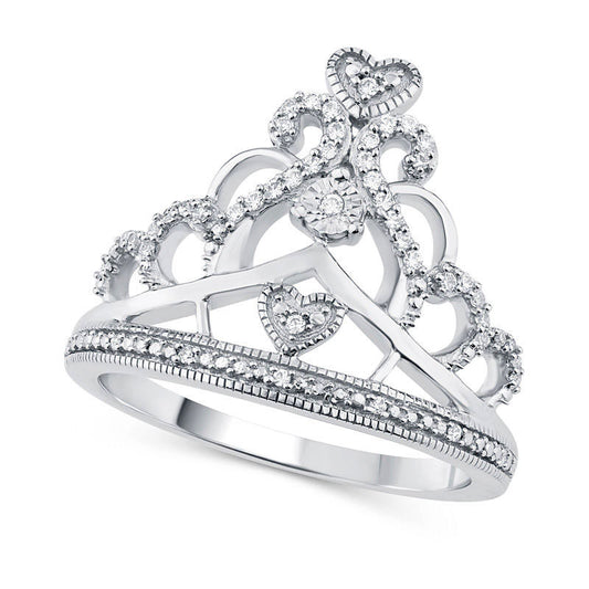 0.17 CT. T.W. Natural Diamond Antique Vintage-Style Heart Crown Ring in Sterling Silver