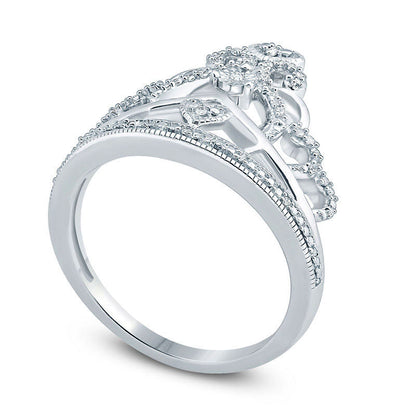 0.17 CT. T.W. Natural Diamond Antique Vintage-Style Heart Crown Ring in Sterling Silver