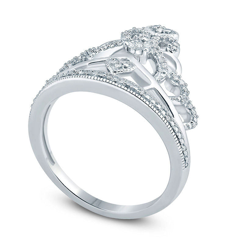 0.17 CT. T.W. Natural Diamond Antique Vintage-Style Heart Crown Ring in Sterling Silver