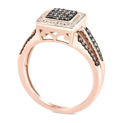 0.50 CT. T.W. Champagne and White Composite Natural Diamond Cushion Frame Split Shank Ring in Solid 10K Rose Gold