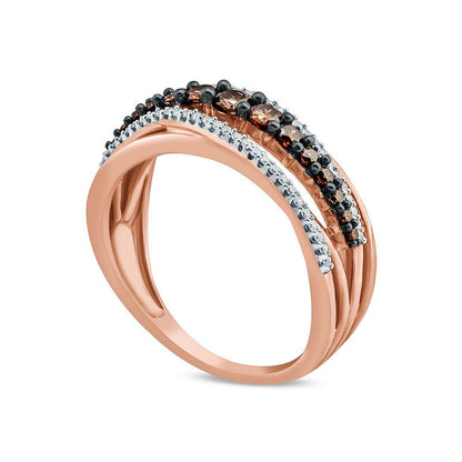 0.50 CT. T.W. Champagne and White Natural Diamond Layered Crossover Ring in Solid 10K Rose Gold