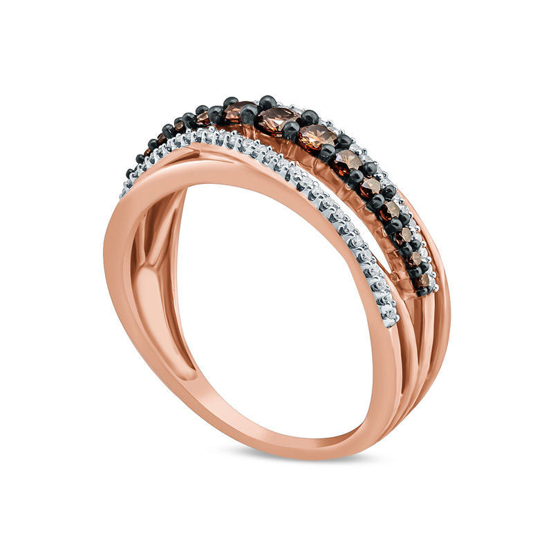 0.50 CT. T.W. Champagne and White Natural Diamond Layered Crossover Ring in Solid 10K Rose Gold