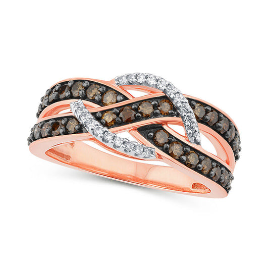 0.75 CT. T.W. Champagne and White Natural Diamond Crossover Ring in Solid 10K Rose Gold