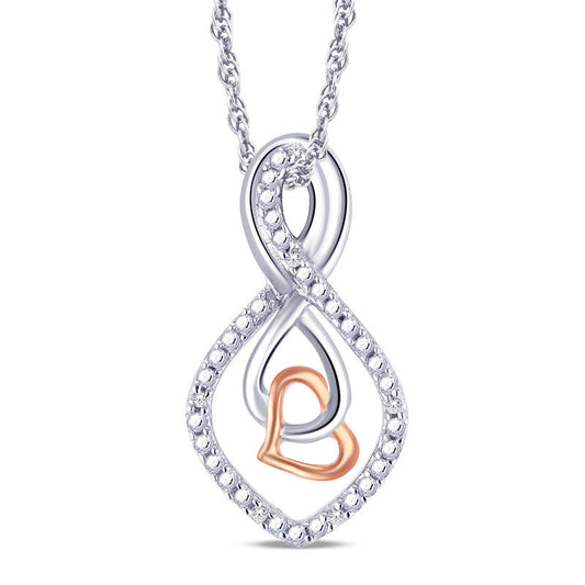 Natural Diamond Accent Double Infinity with Heart Pendant in Sterling Silver and 10K Rose Gold Plate