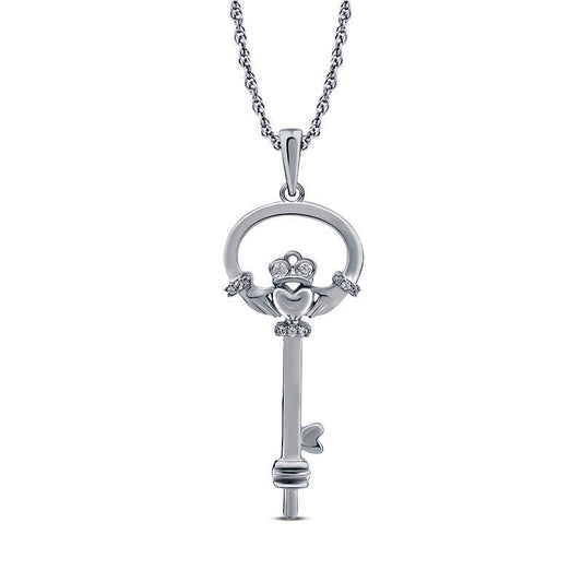 0.05 CT. T.W. Natural Diamond Claddagh Key Pendant in Sterling Silver