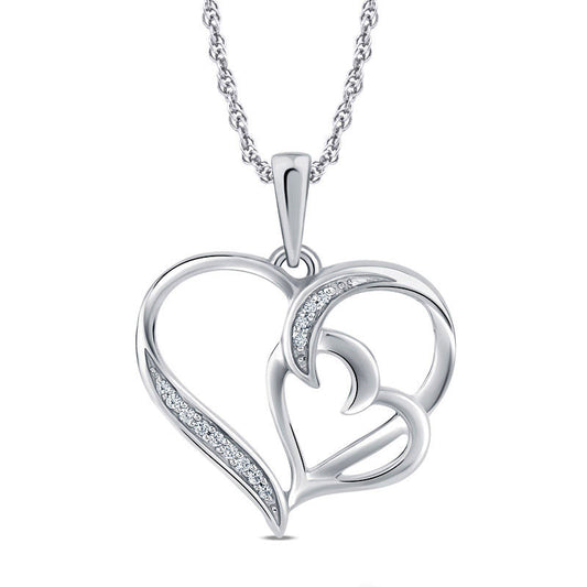 Natural Diamond Accent Double Heart Pendant in Sterling Silver