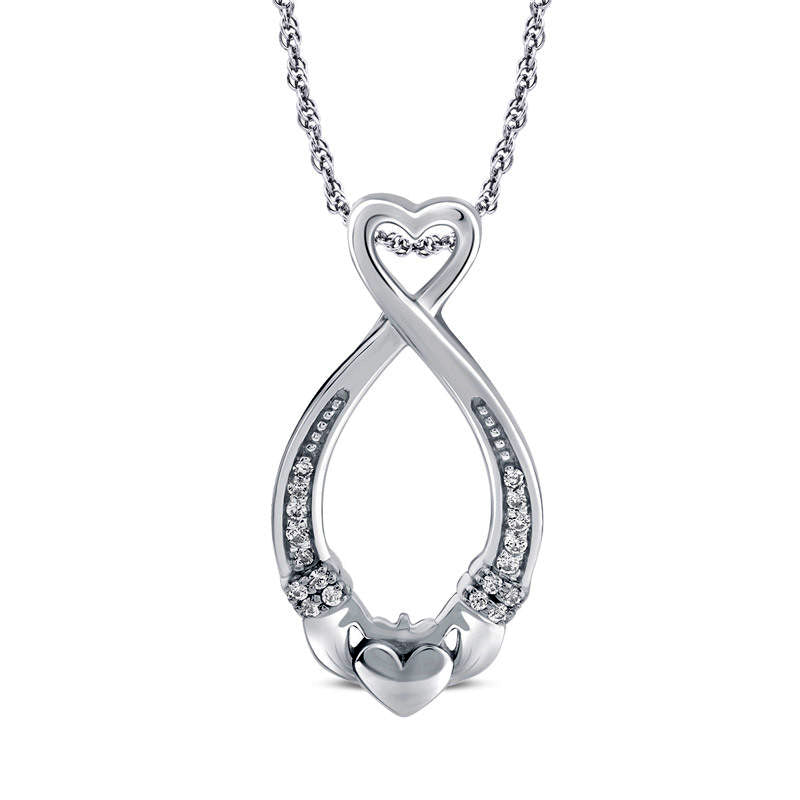 Natural Diamond Accent Claddagh Heart Loop Pendant in Sterling Silver