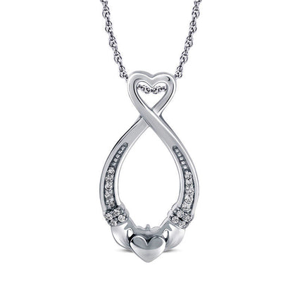 Natural Diamond Accent Claddagh Heart Loop Pendant in Sterling Silver