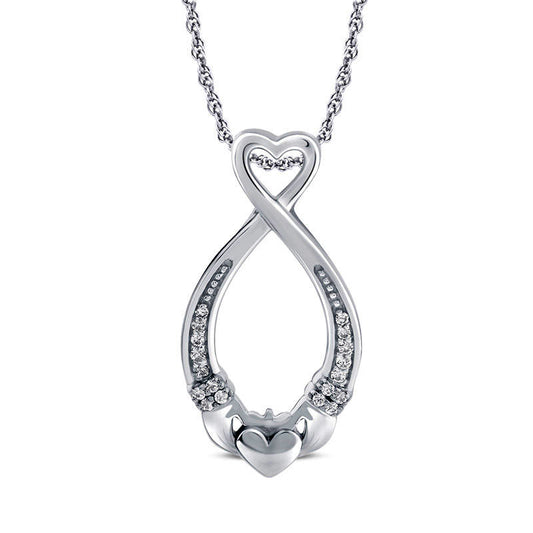 Natural Diamond Accent Claddagh Heart Loop Pendant in Sterling Silver