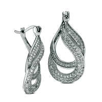 Lab-Created White Sapphire Double Interlocking Loop Drop Earrings in Sterling Silver