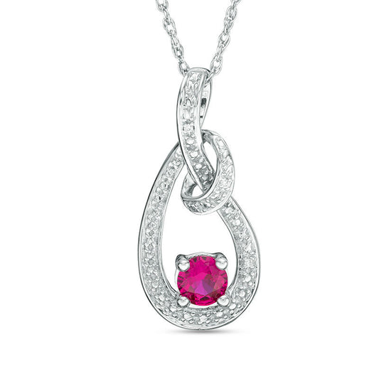 4.5mm Lab-Created Ruby and Diamond Accent Looping Teardrop Pendant in Sterling Silver