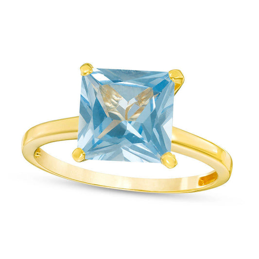 8.0mm Princess-Cut Simulated Aquamarine Solitaire Ring in Solid 10K Yellow Gold